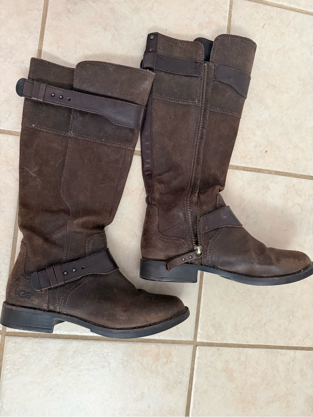 UGG Dark Brown Suede Knee-High Zip Riding Boots